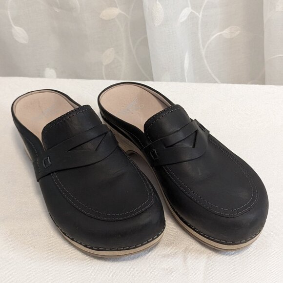 Dansko Shoes - Dansko Leather Penny Loafer Style Clogs, Black, Size 38